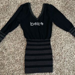 Black with silver trim and rhinestone letters sweater